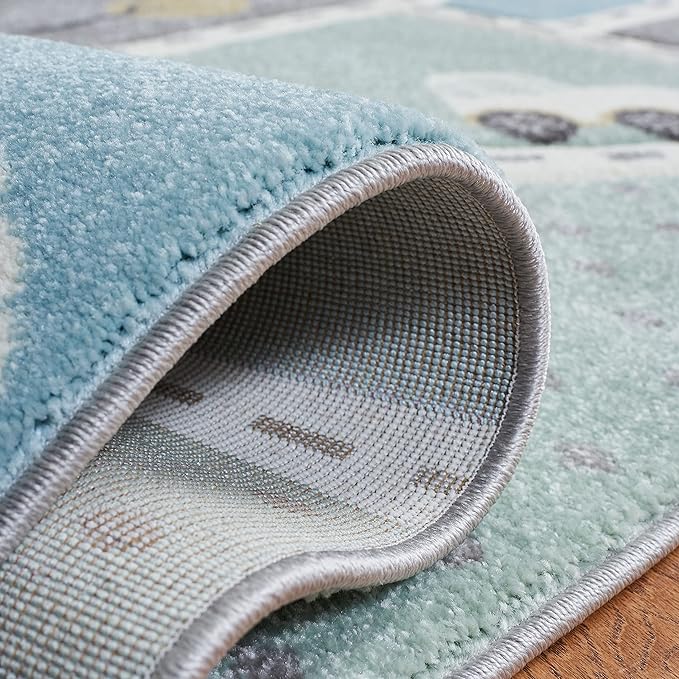 SAFAVIEH Carousel Kids Collection Runner Rug - 2' x 8', Grey & Light Blue, Non-Shedding & Easy Care, Ideal for High Traffic Areas for Boys & Girls in Playroom, Nursery, Bedroom (CRK193F)