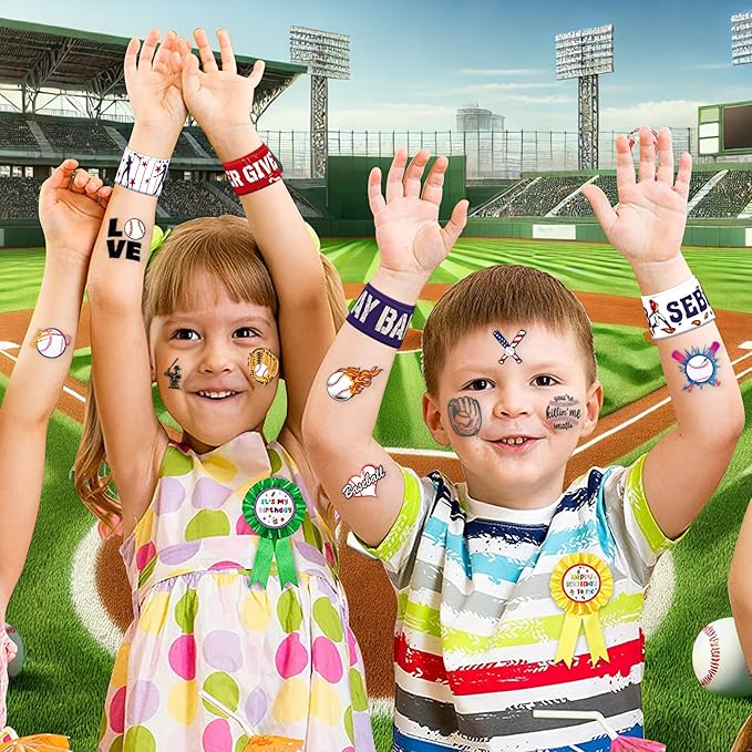 48PCS Baseball Party Favors - 24 Tattoos & 24 Slap Bracelets for Kids, Perfect for Sports-Themed Birthdays, School Prizes, and Classroom Rewards