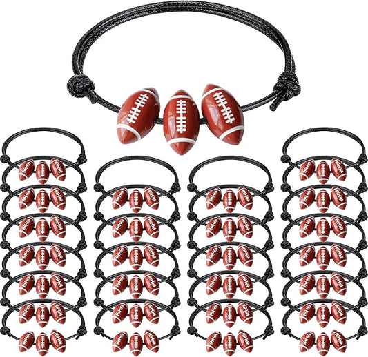 30pcs Sport Theme Charm Bracelets Adjustable Inspirational Beads Ball Party Favors for Teens Boys Girls Adult Decoration Wristbands Student Present