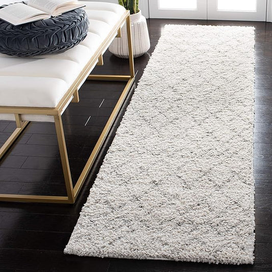 SAFAVIEH Berber Shag Collection Runner Rug - 2' x 12', Cream & Light Grey, Moroccan Design, Non-Shedding & Easy Care, 1.2-inch Thick Ideal for High Traffic Areas in Living Room, Bedroom (BER165C)