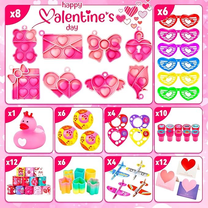 500+ Pcs Valentine's Day Party Favors Toy Assortment Set Valentine Goodie Bag Stuffers Valentine Prizes Rewards Bulk for Kids Students Valentine Party Favors Treats School Classroom Gift Exchange