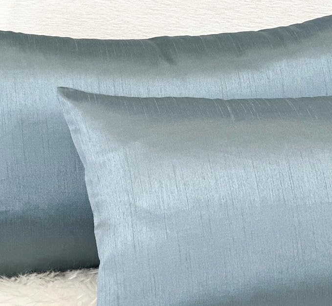 Aiking Home 12x24 Inches Faux Silk Rectangular Throw Pillow Cover, Zipper Closure, Slate (Set of 2)