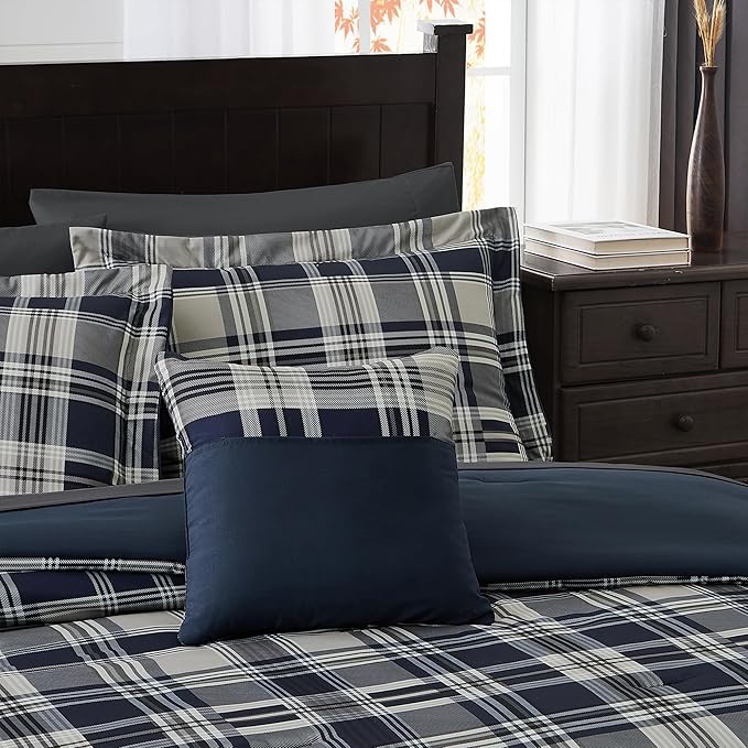 MaiRêve Navy Blue Twin XL Comforter Set, Twin XL Bedding Sets for Boys Girls 5 Pieces for Dorm Farmhouse All Season Lightweight &Comfy with Fitted Sheet, Flat Sheet (Navy Blue, Twin XL, 66"x90")