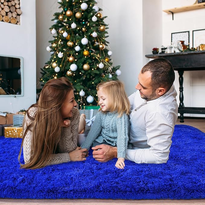 Xexsin Ultra Fluffy Area Rugs for Living Room Bedroom, 6x9 Fuzzy Large Living Room Rugs, Thick Shag Rug for Dorm, Soft Non Slip Kids Girls Boys Rug for Home Decor Aesthetic, Royal Blue