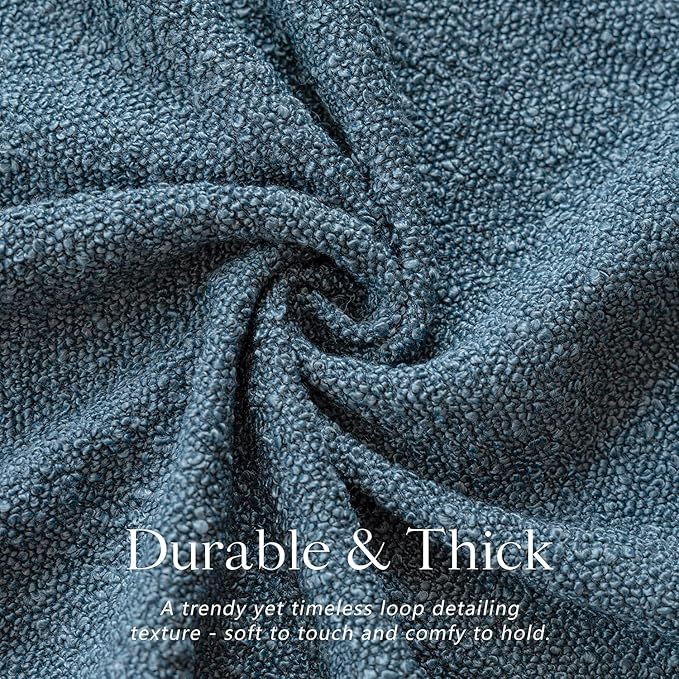 Foindtower Pack of 2 Modern Textured Boucle Throw Pillow Covers Accent Solid Decorative Pillow Cases Cozy Woven Couch Cushion Case for Chair Sofa Bedroom Living Room Home Decor, 18 x 18 Inch,Blue