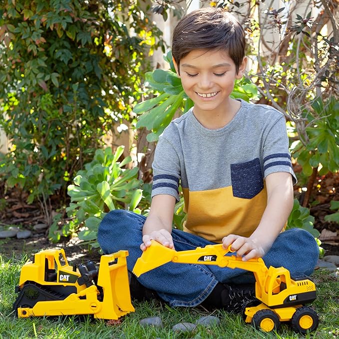 CAT Construction Toys, Construction Fleet 10" Excavator Toy – Ages 2+ Real Working Parts, Indoor/Outdoor Play, Sturdy Plastic Construction, Ideal Sand/Beach Toy