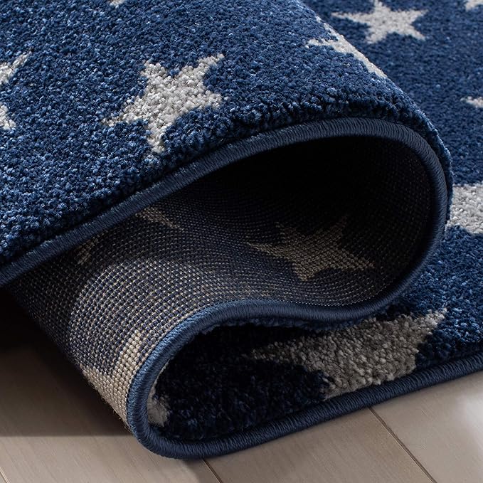 SAFAVIEH Carousel Kids Collection Runner Rug - 2'3" x 10', Navy & Grey, Non-Shedding & Easy Care, Ideal for High Traffic Areas for Boys & Girls in Playroom, Nursery, Bedroom (CRK135N)
