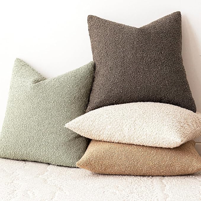 Foindtower Set of 2, Decorative Textured Boucle Throw Pillow Covers Accent Solid Pillow Cases Neutral Soft Couch Cushion Case for Chair Sofa Bedroom Living Room Home Decor 24x24Inch Dirty Sage Green