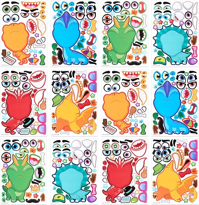 JOYIN 24PCS 9"x6" Make a face Stickers for Kids, Make Your Own Dinosaur Stickers, Animal Party Favors Kids Crafts, Goodie Bags Stuffers, Classroom Rewards