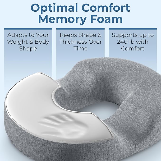 5 STARS UNITED Donut Pillow Hemorrhoid Tailbone Cushion – Large Cushion for Pain Relief – Coccyx, Prostate, Sciatica, Pelvic Floor, Pressure Sores, Pregnancy, Postpartum Recovery, Gray