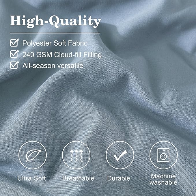 Monbix Queen Comforter Set - 7 Pieces Dusty Blue Bed in a Bag Queen Bedding Sets with Comforters, All Seasons Comforter Bed Set with Sheets, Pillowcases & Shams
