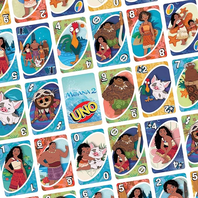 Mattel Games UNO Disney Moana 2 Card Game for Kids, Adults & Family with Deck & Special Rule Inspired by The Movie