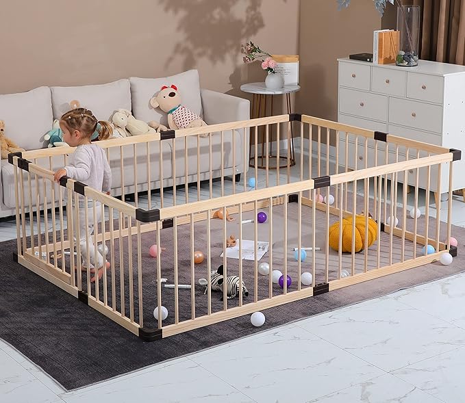 Baby Playpen,Playpen for Babies and Toddlers, Wooden Baby Playpen,79x71, Baby Play Pen,Baby Play Fence,Baby Play Yards,Baby Activity Center (180x200CM)