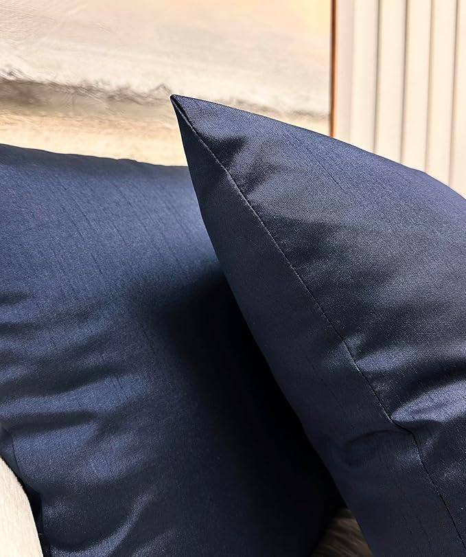 Aiking Home 24x24 Inches Faux Silk Square European Shams, Zipper Closure, Navy (Set of 2)