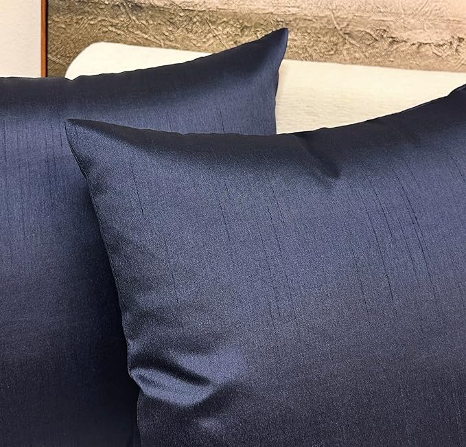 Aiking Home 18x18 Inches Faux Silk Square Throw Pillow Cover, Zipper Closure, Navy (Set of 2)