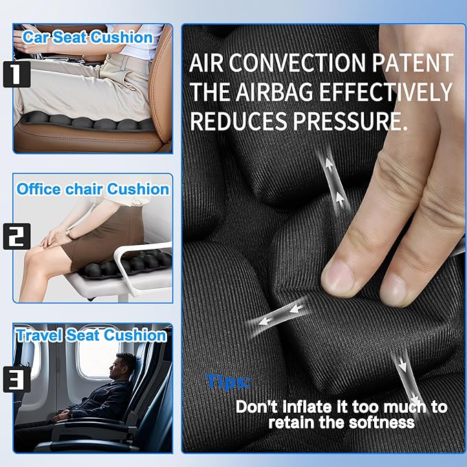 Sondor Travel Seat Cushion,Airplane seat Cushion for Long Flight,Portable & Adjustable,Inflatable Cushion for Wheelchair, Travel,Driving,Office Work