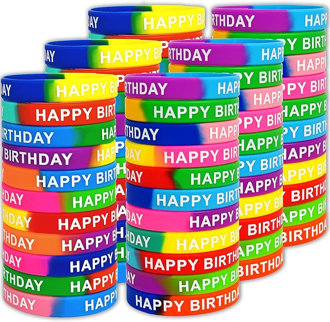 176 Pieces Birthday Rubber Bracelets(22 Styles),Colored Birthday Wristbands for Birthday Party Favors,Stretch Birthday Rubber Wristbands for Birthday Party Supplies