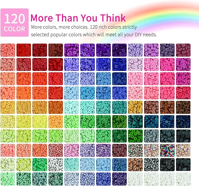20,000 Pcs Clay Beads Bracelet Making Kit, 120 Colors 6 Boxes Polymer Beads Spacer Heishi Beads & Jewelry Kit with Pendant Charms Elastic Strings, Crafts Gift for Kids Adults