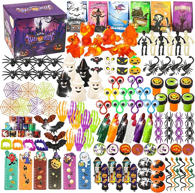 306 PCS Halloween Party Favors Bulk, Halloween Goodie Bags Fillers for Trick or Treat, Fidget Toys Bulk, Halloween Treats Non Candy Carnival Treasure Box Classroom School Kids Adults Prizes Gifts