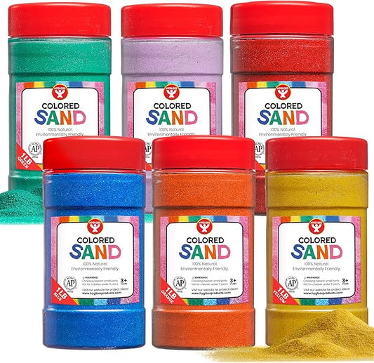 Hygloss Colored Play Sand – Assorted Craft Sand for Christmas Sand Art, 6 Vibrant 1lb Containers – Perfect for Holiday Gifts, DIY Decorations, and Creative Christmas Crafts