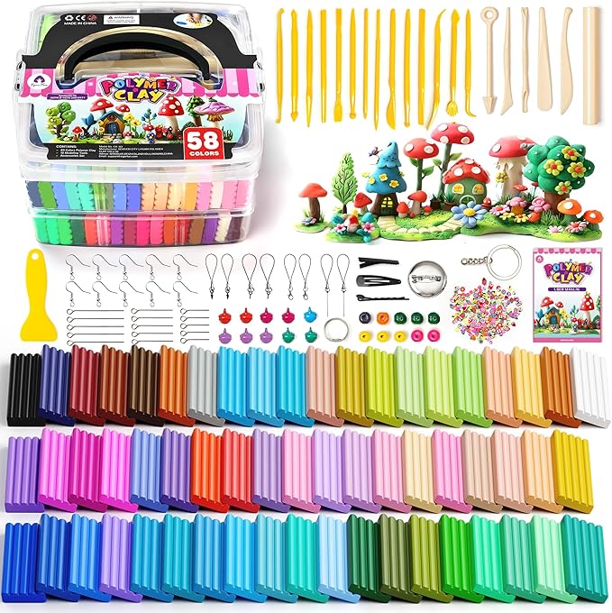139 PCS Polymer Clay Kit with Sculpting Tools and Accessories, 58 Colors Non-Toxic Modeling Clay for Kids, DIY Oven Bake Clay, Arts and Crafts Gift Set for Kids Adults and Beginners