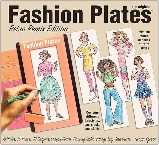 Fashion Plates Retro – Girls Fashion, Mix-and-Match Drawing Kit, Arts and Crafts, Coloring, Art Supplies, Craft Supplies, Stencils, Crayons Included, Create Your Own Fashion Designs, Ages 6+