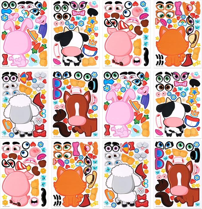 JOYIN 24PCS 9"x6" Make a face Stickers for Kids, Make Your Own Farm Animal Stickers, Party Favors Kids Crafts, Goodie Bags Stuffers, Classroom Rewards