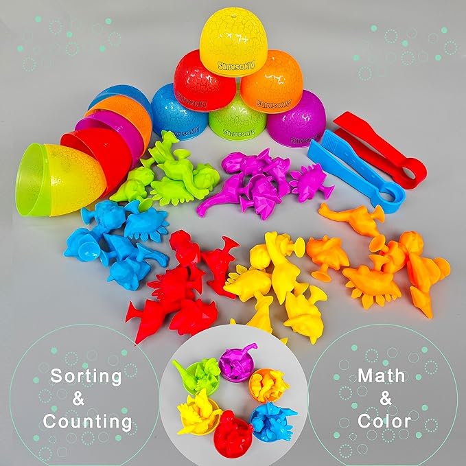 Easter Eggs Counting Dinosaur Egg Toys Matching Games with Sorting Bowls Preschool Learning Activities for Math Color Sorting Educational Sensory STEM Toy for Kids Boys Girls Aged 3+ Years Christmas