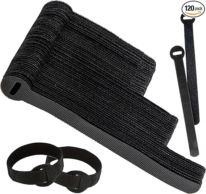 120 PCS 5/6/8 Inch Cord Wraps for Charging Cords – Data Cable Organizer Ties – Reusable Cable Ties – Electrical Wire Straps, Black