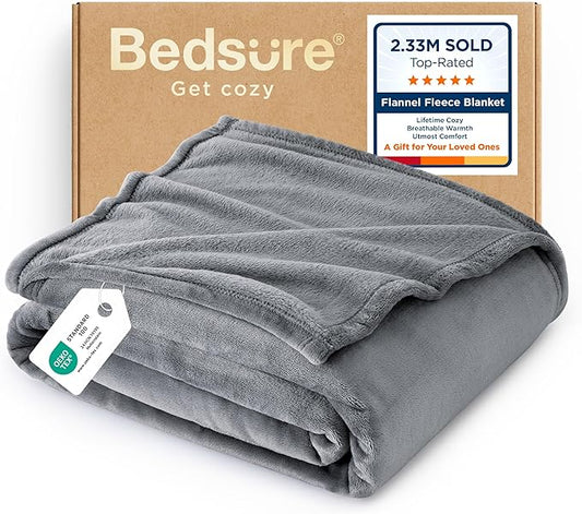 Bedsure GentleSoft Fleece Throw XL Blanket for Couch - 300GSM Soft Lightweight Plush Cozy Blankets for Travel, Grey, 50x70 inches