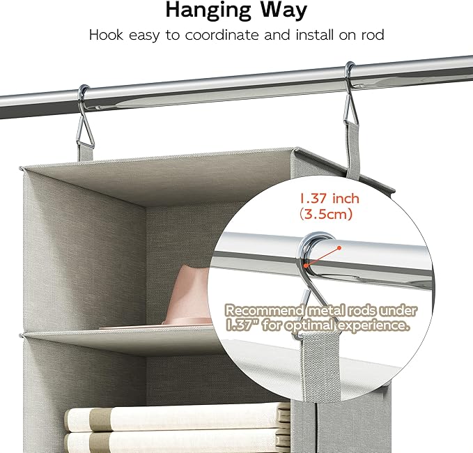 6-Shelf Hanging Closet Organizer with 3 Drawers, 6-Shelf Inseparable Closet Organizers and Storage for Wardrobe Organization, Hanging Dresser for Nursury & Dorm Clothes Organizer, Silver Gray