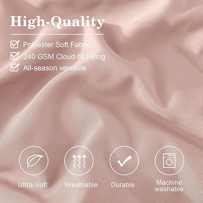 Monbix Queen Comforter Set - 7 Pieces Light Pink Bed in a Bag Queen Bedding Sets with Comforters, All Seasons Comforter Bed Set with Sheets, Pillowcases & Shams