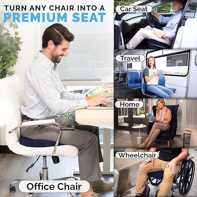 ComfiLife Gel Enhanced Seat Cushion – Office Chair Cushion – Non-Slip Gel & Memory Foam Coccyx Cushion for Tailbone Pain - Desk Chair Car Seat Cushion Driving - Sciatica & Back Pain Relief (Navy)