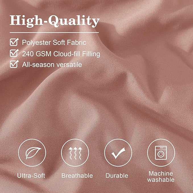 Monbix King Size Comforter Set - 7 Pieces Bed in a Bag King, Clay Pink Bedding Sets with Comforter, All Seasons Comforter Bed Set with Sheets, Pillowcases & Shams