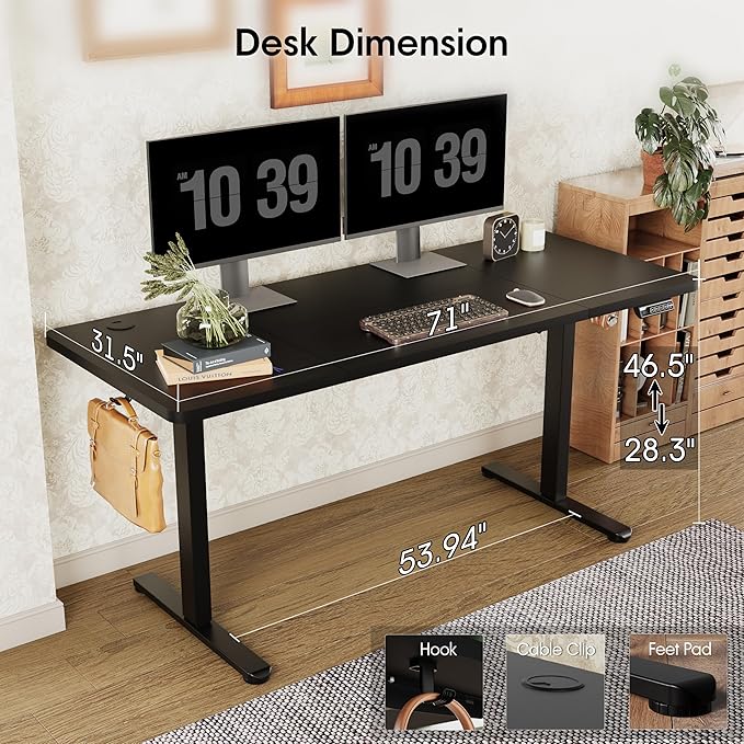 Monomi Electric Standing Desk, 71 x 31.5 inches Height Adjustable, Ergonomic Home Office Sit Stand Up Desk with Memory Preset Controller (Black Top/Black Frame)