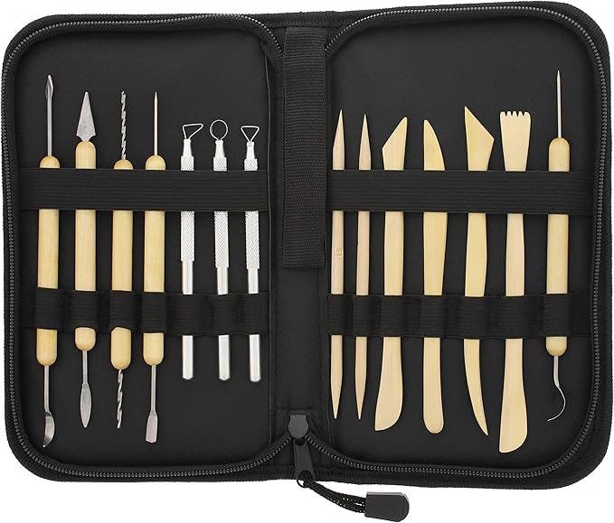 US Art Supply 14-Piece Pottery, Clay Sculpture & Ceramics Tool Set with Canvas Zippered Case