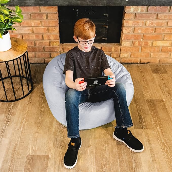 Big Joe Classic Bean Bag Chair, Gray Smartmax, Durable Polyester Nylon Blend, 2 feet Round