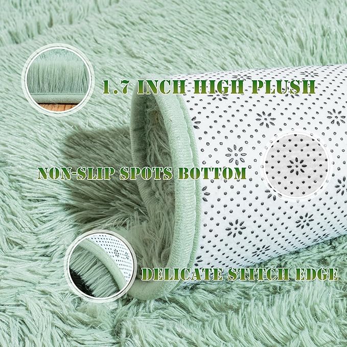 Xexsin Ultra Fluffy Area Rugs for Living Room Bedroom, 6x9 Fuzzy Large Living Room Rugs, Thick Shag Rug for Dorm, Soft Non Slip Kids Girls Boys Rug for Home Decor Aesthetic, Sage Green