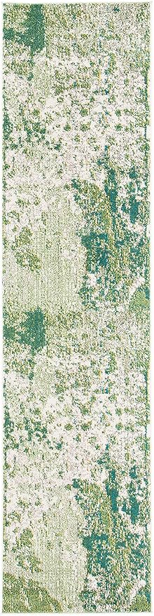 SAFAVIEH Madison Collection Runner Rug - 2'2" x 10', Green & Ivory, Modern Abstract Design, Non-Shedding & Easy Care, Ideal for High Traffic Areas in Living Room, Bedroom (MAD499Y)