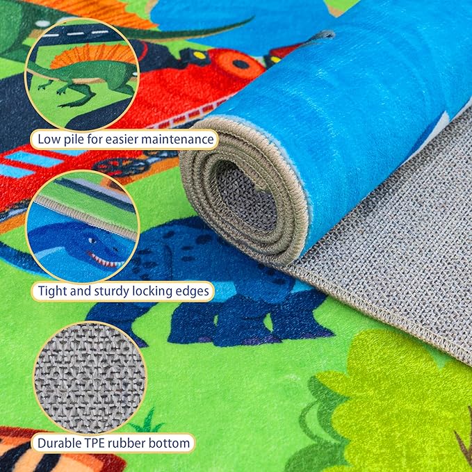 Kids Rugs for Playroom - Soft & Non-Slip 9x12 Feet Dinosaur Play Mat,Childrens Dinosaurs Carpet Washable Rug for Classroom Nursery Bedroom Boys