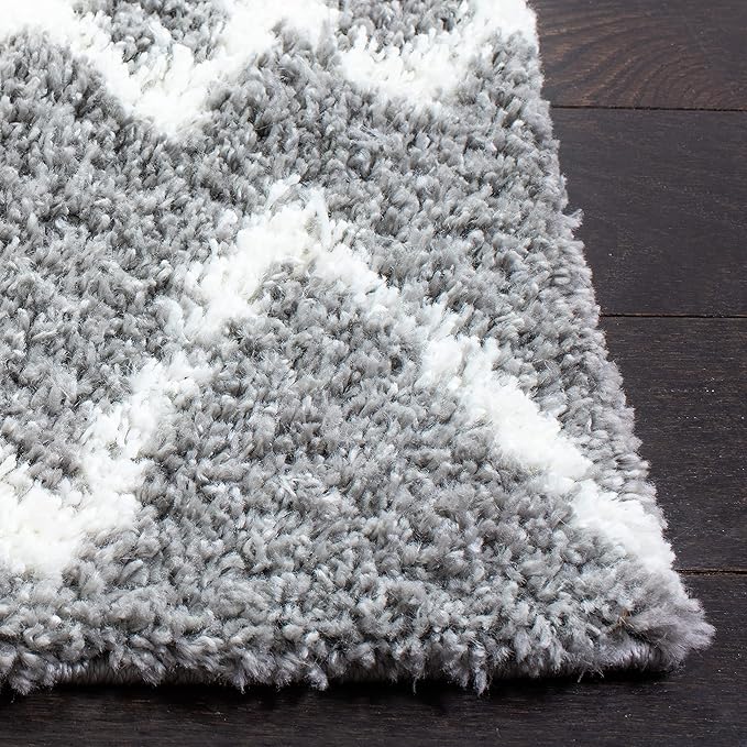 SAFAVIEH Berber Shag Collection Runner Rug - 2' x 12', Light Grey & Cream, Moroccan Design, Non-Shedding & Easy Care, 1.2-inch Thick Ideal for High Traffic Areas in Living Room, Bedroom (BER165B)