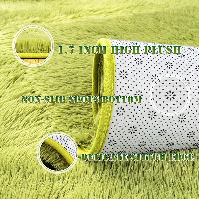 Xexsin Ultra Fluffy Area Rugs for Living Room Bedroom, 6x9 Fuzzy Large Living Room Rugs, Thick Shag Rug for Dorm, Soft Non Slip Kids Girls Boys Rug for Home Decor Aesthetic, Green