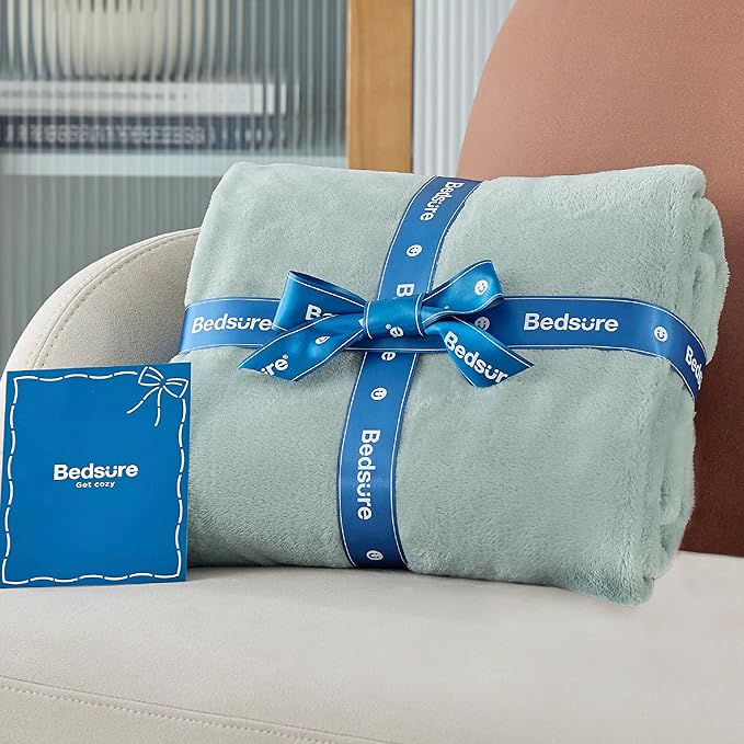 Bedsure GentleSoft Sage Green Fleece Throw Blanket - 300GSM Soft Lightweight Plush Cozy Blankets for Bed, Sofa, Couch, Travel, Camping