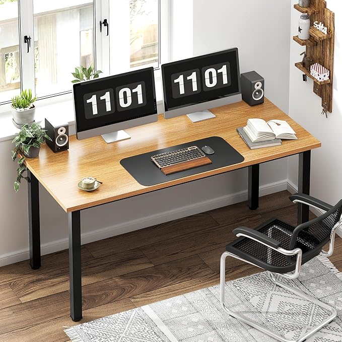 Need 54.3 Inch Large Computer Desk, Modern Simple Style Desk for Home Office, Basic Writing Table for Study Student, Teak