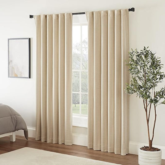 Eclipse Fresno Modern Blackout Thermal Rod Pocket Window Curtain for Bedroom (1 Panel), 52 in x 95 in, Wheat