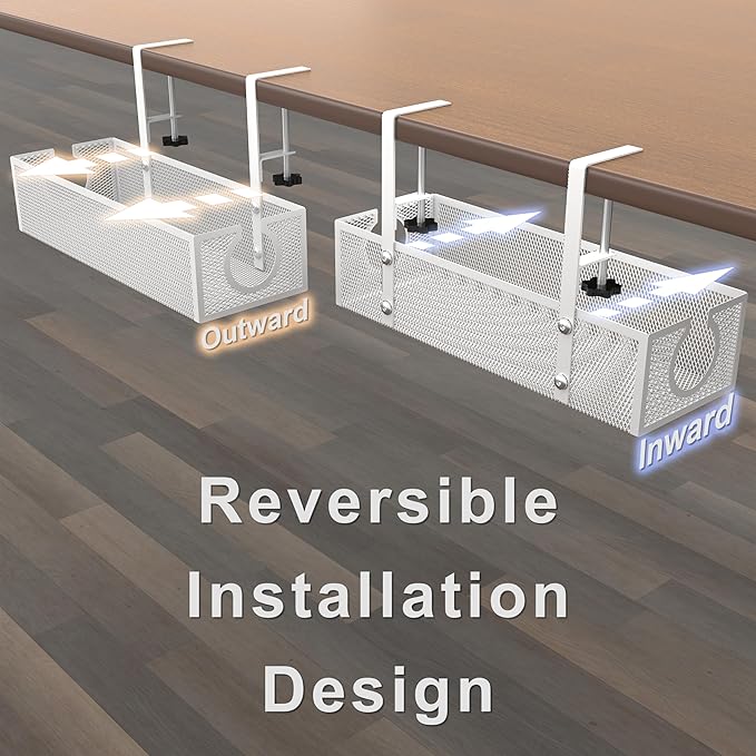 Under Desk Cable Management Tray - No Drill or Screw Mount Option, Heavy Duty Metal Cord Organizer Rack, Power Strip Holder for Office & Home