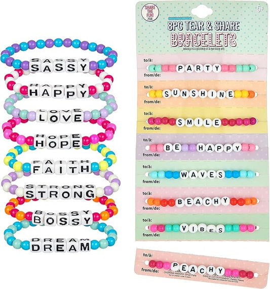 Expressions 16pc Tear & Share Bracelets w/ PASTEL Beads - Novelty Message Bracelets To Share With Friends, Colorful Letter Beaded Bracelets, Shareable Party Favor Jewelry For Kids And Teens