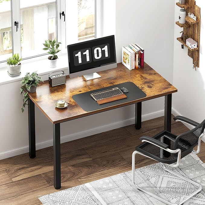 Sturdy Writing Desk for Small Spaces - 39.4 inches, Teens & Laptop Desk - Black Metal Frame, Rustic Brown
