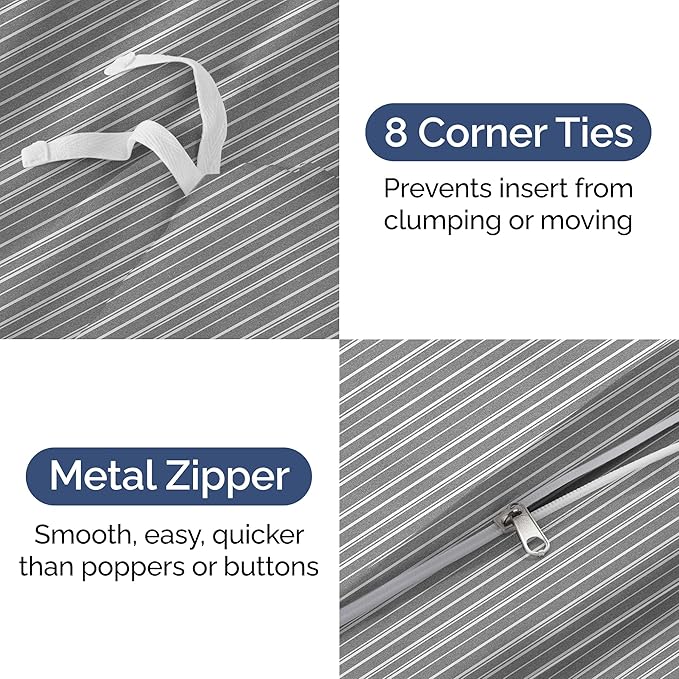 Duvet Cover King Size Set - Extra Soft King Size Duvet Cover 104 x 90 with 2 Pillow Shams - Hotel Luxury Easy Care and Fade Free w/Zipper Closures & Ties - Comfy Breathable Bedding Set (Grey Stripes)