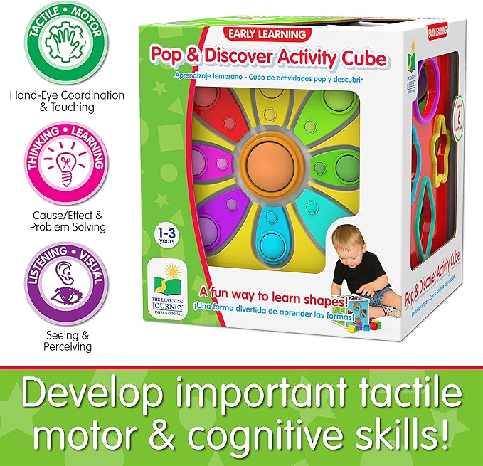 The Learning Journey: Pop & Discover Activity Cube - Fun Montessori Early Educational - Sensory Toy for Kids - Autism - Pop It Baby Toddler Toys & Gifts for Boys & Girls Ages 12 Months to 3 Years